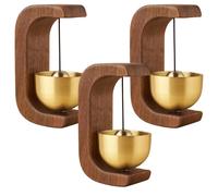 Wooden C Shaped Wind Chime, 3 Pcs Suction Door Type Solid Wood Bells, Adsorbent Walnut Doorbells with Metal Accents, Shopkeepers Bells, Modern Decorat