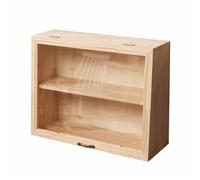 Wooden Cabinet,2 Tiers Desktop Cosmetic Storage Box With Glass Doors, Glasses Display Case Shelf Action Figurine Display Shelf For Counter Top Collectibles Display Case 17 Inch