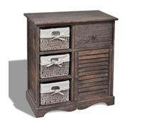 Wooden Cabinet Brown 60x30x63cm Paulownia Wood Frame 3 Weaving Baskets Country