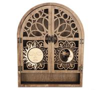 Wooden Cabinet Furniture Mini Top, Wooden Sun and Moon Shelf with Opening Door for Crystal Display Gothic Decor Witchy Storage Rack Stones Holder Stand for Home Table