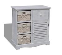 Wooden Cabinet, White 60x30x63 cm Paulownia Frame with 3 Woven Baskets Country.