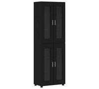 Cabinet Black Engineered Wood 60x35x182 cm Matte 4-Door 6-Shelf Storage Indoor.