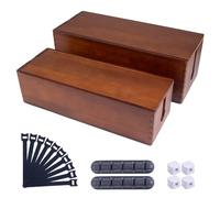 Wooden Cable Management Box, Set of 2 Cable Tidy Box, Cable Organizers for Desk,Storage Cord Organizer Box for Hide and Conceal Electrical Cables.