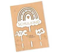 Wooden Cake Decoration for School, School Child Cake Decoration, Cake Topper School Child Cake Decoration Cake Topper ABC 123 Cake Decoration First Day of School for Girls Boys School Introduction