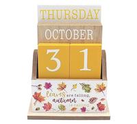 Wooden Calendar Block Perpetual Desk Office Weight Autumn Fall Theme Leaf Nature