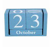 Wooden Calendar Blocks, Perpetual Desk Calendar with Day Date Month Display, Wood Block for Office Home Decoration, Reusable Desktop Decoration (Blue)