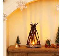 Wooden Campfire LED Night Light - 3 Lighting Modes & Flame Sound, Dimmable USB Powered Simulated Bonfire Lamp for Kids Bedroom Office Relaxation (Small)