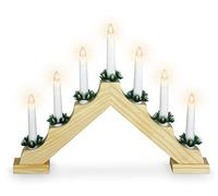 Wooden Candle Bridge with 7 LED Candles and Timer - 39.5 x 31 cm - Battery-Operated Advent Light, Candle Arch Window Decoration