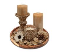 Wooden Candle Holder Tray, Round Decorative Candle Platter, Farmhouse Coffee Table Centrepiece Decorative Tray, Rustic Wood Trays for Home Decor Table Christmas Decorations(Rustic Brown)