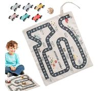Wooden Car Game - Canvas Toy Vehicle Set, Race Track Mat Bundle, Toddler Road Play Kit | Durable Canvas Layout Design, Fine Motor Skill Game, Interactive Learning Activity for Travel Kids Gift Party