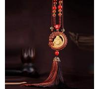 Wooden Car Key Pendant ，Car Peach Wood ，Buddha Boxwood Inlay Dragon Spit Bead Buddha Statue Lucky Interiors