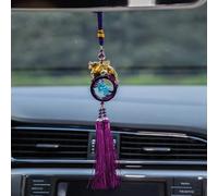 Wooden Car Key Pendant ，Car Peach Wood Rearview Mirror Ornaments Glass Pixiu Lucky Interior Decoration
