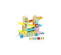 Wooden Car Ramp Toy with 4 Mini Cars, Click Clack Race Track & Gear Cogs, Educational Toddler Gift Ages 1-3 | Race Track