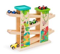 Wooden Car Ramp Toys Click Clark Race Cars Wooden Race Track Car Ramp Racer Zig Zag Track with 2 Parking Lot Garage 4 mini Cars Slide Montessori Toys Gifts for Toddlers Boys Girls 1 2 3 +
