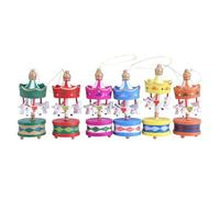 Wooden Carousel Horse Orament Merry Go Round Christmas Decoration Kids Gift Mixed Color Set 6pcs Height 8cm Bottom Diameter 3.5cm