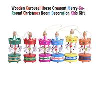 Wooden Carousel Horse Ornament Merry Go Round Christmas Decoration Premium Handcrafted Wooden Carousel Horse Decor for Home Office Kids Gift Set of 6 Mixed Colors