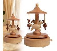 Wooden Carousel Music Box,Retro Beech Wood Carousel Music Box Handmade Carousels Horse Music Box,Vintage Handmade Carousels Horse Music with Cute Carved Horses & Beautiful Music