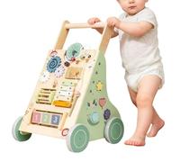 Wooden Carrier | Adjustable Handle Silent Toy - Natural Wood Pusher - for Boys Girls at Home and Classroom to Practice Walking