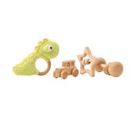 Wooden Cartoon Dinosaur Baby Teething Toy for Visual Sensory Rattle Hand Bells for Hearing Sensory Stimulation Colorful Rattles