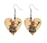 Wooden Cartoon Scottish Bagpipe Earrings for Women Lightweight Dangle Earrings Ethnic Geometric Heart-Shaped Earring Vintage Retro Jewelry Gift for Daily Wear Wedding Party Graduation