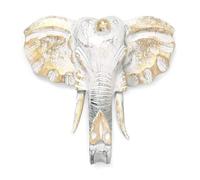 Wooden Carved Elephant Large Elephant Head Gold & Whitewash