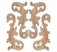 Wooden Carved Onlay Applique 4Pcs Unpainted Wooden Carved Corner Applique Frame for Home Furniture Wall Cabinet Door Decorative Wood Statues Craft Sculptures Ab 20X9Cm