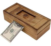 Wooden Cash Puzzle Box with Secret Compartments, Hidden Money Holder, Challenging Brain Teaser for Adults