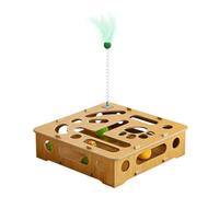 Wooden Cat - 28 x 28 x 9 cm Treat Toy, Solid Wood Material, Durable Chew Toy with Rod and Shuttlecocks | Intelligent Play for House Cats and Kittens, Übun