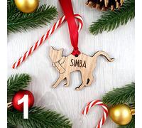 Wooden Cat Christmas Tree Decoration: Six Breeds - Personalise with any Name!