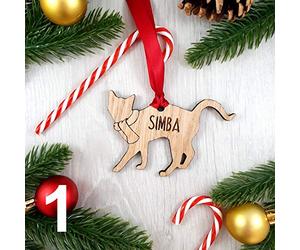 Wooden Cat Christmas Tree Decoration: Six Breeds - Personalise with any Name!