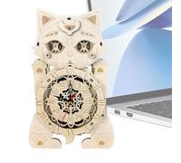 Wooden Cat Clock Model - 3D Wood Craft Kit, Hobby Jigsaw Puzzle | Study Room Work Area Living Space Desk Decor, Glue Free Tool Free Easy Fun Together Build with Functioning Clockwork M