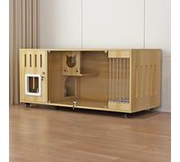 Wooden Cat Condo with Lockable Cage, Indoor Outdoor Enclosed Villa on Casters for Easy Mobility and Cleaning