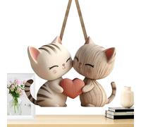 Wooden Cat Couple Figurines 10 Cm | 2d Cats Hugging Sculpture | Flat Cat Decorations | for Wedding, Birthday Celebrations, Romantic Bedroom, Girlfriend
