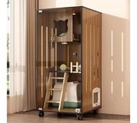Wooden Cat Enclosure with Escape Doors and Casters for Indoor and Outdoor Use, Multi-Feature Enclosed Cage Suitable for Home Pet Shops