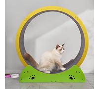 Wooden Cat Exercise Wheel Treadmill For Indoor Cats, Yellow-Green Cat Running Wheel, Kitten Toys With Silent Rollers, Easy To Install,Inner Diameter-67cm(26.4