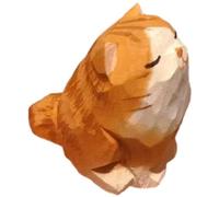 Wooden Cat Figurines Mini Orange Kitten Cute Animal Statue Handmade Cat Ornament Small Cat Sculpture Art Carving Work