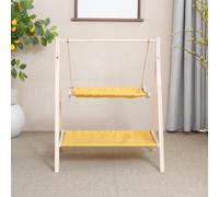 Wooden Cat Hammock Bed Elevated Double Cat Swing Bed with Pine Wood Frame 2 Tier Indoor Cat Bunk Bed with Removable Cotton Hammocks