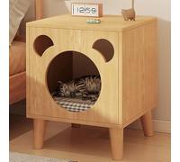 Wooden Cat House, Multifunctional Cat Furniture Cabinet, Nightstand Bedroom, Minimalist and Practical End Side Table for Bedroom(Natural)