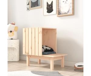 Wooden Cat House Natural 60x36x60 cm Solid Untreated Pine Cozy Rustic Den Indoor