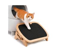 Wooden Cat Litter Box Ramp with 4-Position Adjustable Height for Automatic & High-Entry Litter Boxes, Easy Access Stairs