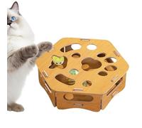 Wooden Cat Nail File, Interactive Scratcher Toy Box, 12 Inches Cat Box with 3 Bell Balls, Durable Wooden Play Scratcher, Pet Toy with Fun Design, Kitten Accessory for Paw Grooming Exercise