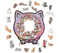 Wooden Cat Puzzle, Creative Animal Activity Puzzle, Medium Display Size for Adults and Children, Quality Wooden Material, Long Tail Feline Shape, Brain R
