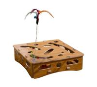 Wooden Cat Puzzle Toy - Cat Thinking Game Box | Cat Toy Box with Balls and Teaser Rod | Mentally Stimulating Kitten Ball and Teaser Rod for Hunting and Playing Against Boredom