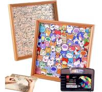 Wooden Cat Puzzle, Wooden Colorful Puzzle, Hand Painting Jigsaw Puzzles Toys, Animal Jigsaw Puzzles with Photo Frame, Coloring Woodens Educational Toys, with Markers (24 markers)