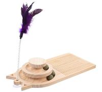 Wooden Cat Scratch Board Turntable with Track Ball, 2-layer | Interactive Play for Kittens and Adult Cats, Sharpening Claws, PET Cat Turntable with Ball Random Color