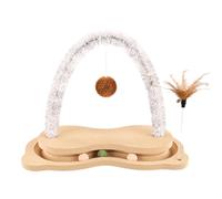 Wooden Cat Scratching Toy with Ball Track - Interactive Cat Scratching Board with Rotating Arch for Small Pets, Cats, Kittens - Attractive Turntable for Indoor Cats to Play and Rest