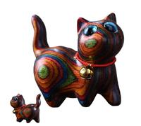 Wooden Cat Sculpture - Handmade Wooden Cat Figurine, Carved Wooden Cat Statue | Wooden Cat Ornament for Living Room, Rainbow Figure Desk Decor, Uniq Cat Sculpture