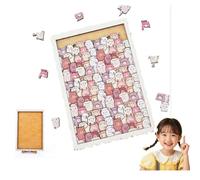 Wooden Cat Shaped Jigsaw Puzzle, Cute Cat Wooden Puzzle with A Frame, Stacked Cats Wood Puzzles Multi Colored Kitten Puzzles Gifts for Cats Lovers, Home Desktop Decoration (Gray B)