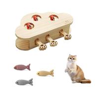 Wooden Cat Toy Box, Whack-a-Mole Cat Toy Set, Interactive Puzzle Box & Playful Rodent Game for Indoor Cats (A)