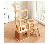 Wooden Cat Tree and 2 Space Pods Agave Scratching Posts Multi-Level Cat Tower H118/158cm (46.5/62.2") Ladder with Steps Teaser Ball Jumping Platform Lookout Tower Includes 2 Cat Beds